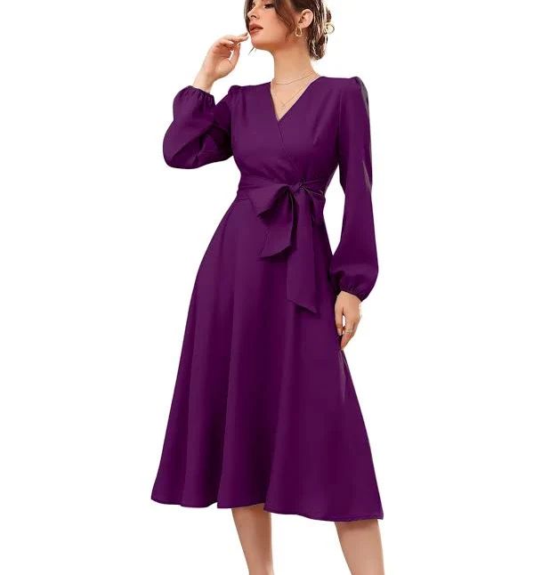 Diya Agarwal - Vivvli Women's A-line Bishop Sleeve Midi Dress